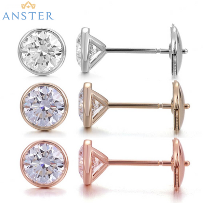 ANSTER Wholesales Price 0.5-1.5ct Bezel Setting Lab Grown Diamonds Stud Earrings with IGI