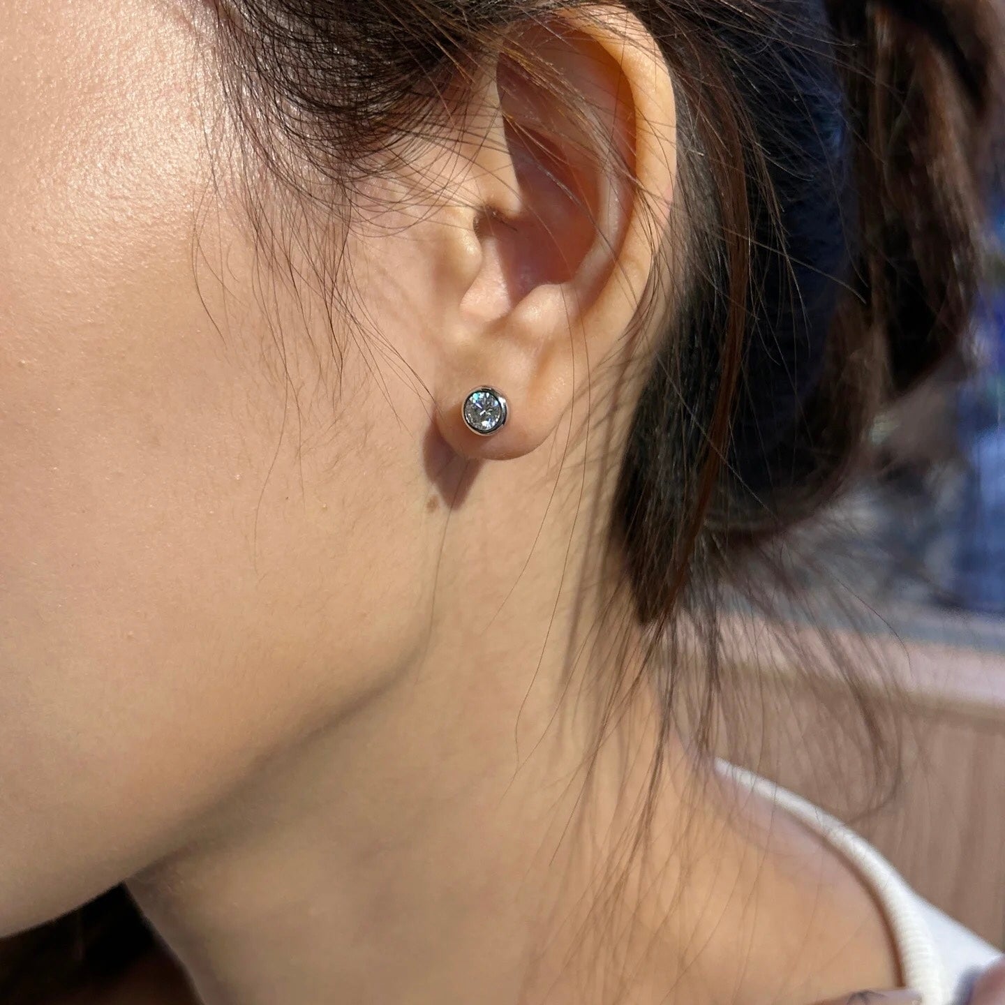 ANSTER Wholesales Price 0.5-1.5ct Bezel Setting Lab Grown Diamonds Stud Earrings with IGI