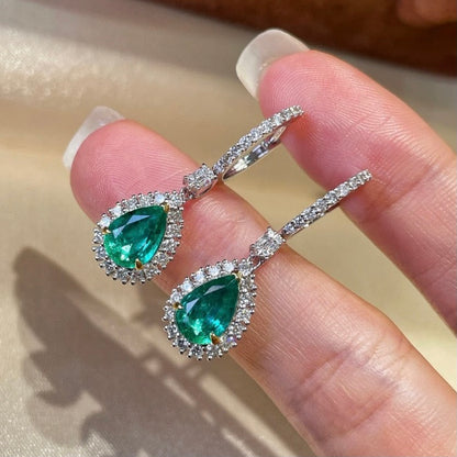 ANSTER Jewelry Custom 18K White Gold Pear cut Lab Grown Emerald Earrings with GIA
