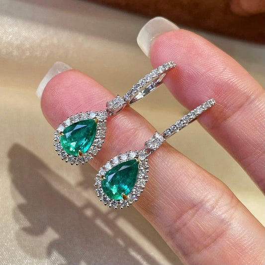 ANSTER Jewelry Custom 18K White Gold Pear cut Lab Grown Emerald Earrings with GIA