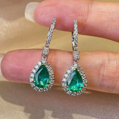 ANSTER Jewelry Custom 18K White Gold Pear cut Lab Grown Emerald Earrings with GIA