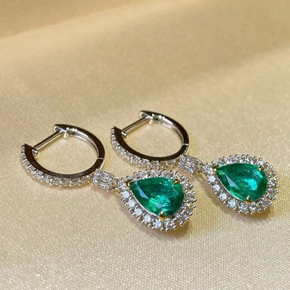 ANSTER Jewelry Custom 18K White Gold Pear cut Lab Grown Emerald Earrings with GIA