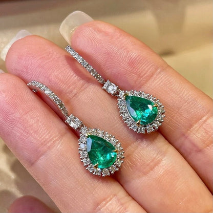 ANSTER Jewelry Custom 18K White Gold Pear cut Lab Grown Emerald Earrings with GIA