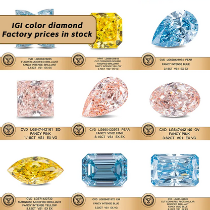 ANSTER Jewelry 18K Gold Ring VVS2 CVD Fancy Lab Grown Diamond Ring sets with IGI