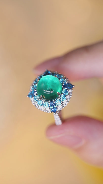 ANSTER JEWELRY 4.6 CTW Round Lab Grown Emerald 18K Gold Ring plated