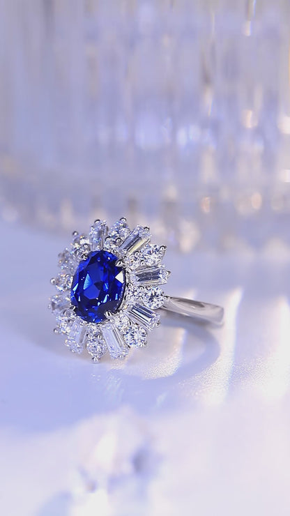 ANSTER JEWELRY 2.6 CTW Oval Lab Grown Sapphire S925 Ring plated