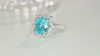 ANSTER JEWELRY 4.6 CTW Oval Lab Grown Paraiba S925 Ring plated