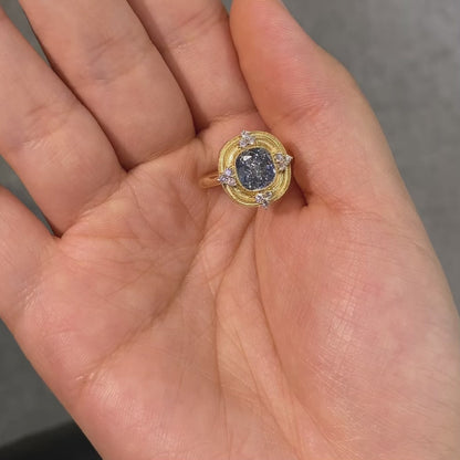 ANSTER Jewelry 18K Gold Ring VVS2 Lab Grown Blue Diamond Ring with IGI