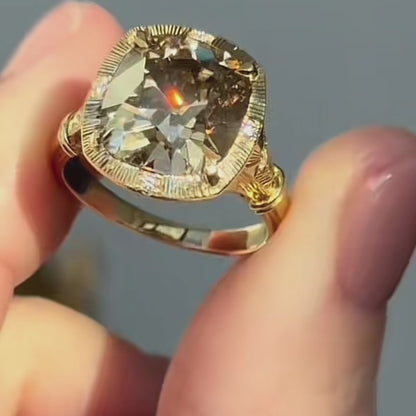 ANSTER Jewelry 18K Gold 5ct Fancy Brown Lab Grown Diamond Ring with IGI