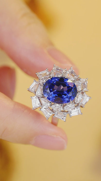 5 CTW Oval Lab Grown Sapphire S925 Ring plated