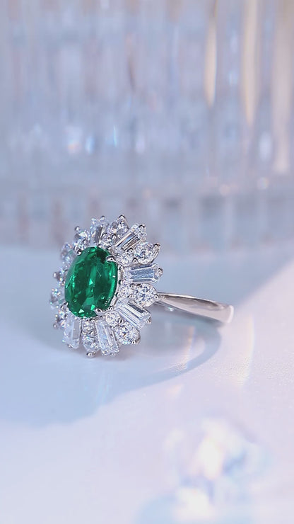 ANSTER JEWELRY 1.7 CTW Oval Lab Grown Emerald 18K Gold Ring plated
