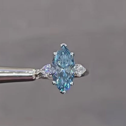 ANSTER Platinum Jewelry PT950 Ring 3ct Fancy Blue Lab Grown Diamond Engagement Ring with IGI