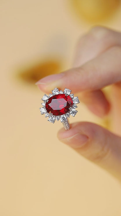 7.5 CTW Oval Lab Grown Ruby S925 Ring plated