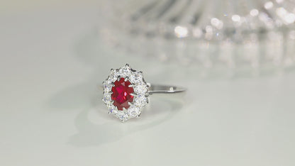 ANSTER JEWELRY 1 CTW Oval Lab Grown Ruby S925 Ring plated