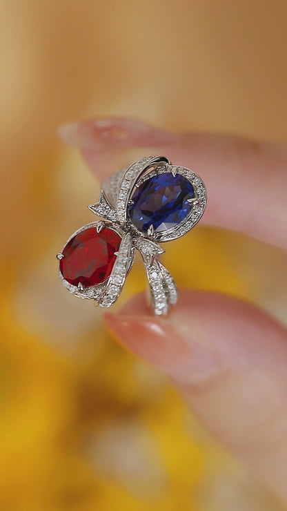 5.3 CTW Oval Lab Grown Ruby & Sapphire S925 Ring plated