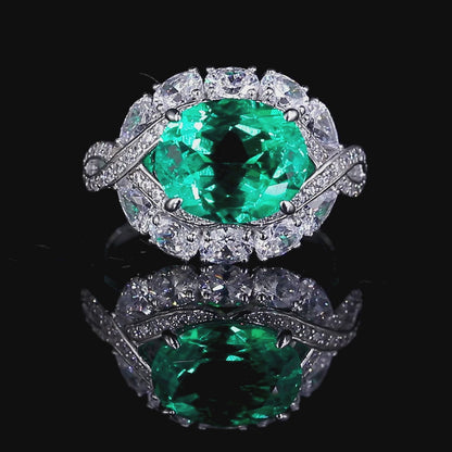 3,42 CTW Oval Lab Grown Esmeralda S925 banhado a anel Design de olho
