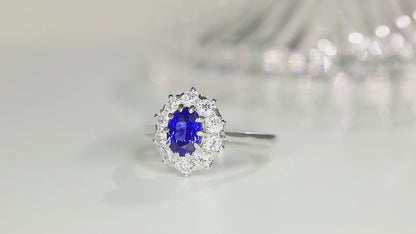 ANSTER JEWELRY 1 CTW Oval Lab Grown Sapphire S925 Ring plated