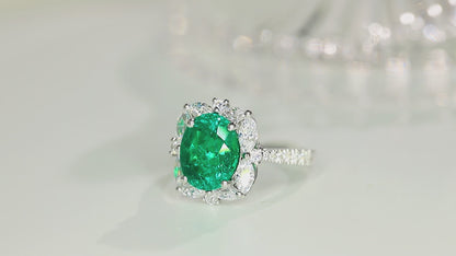 ANSTER JEWELRY 2.3 CTW Oval Lab Grown Emerald 18K Gold Ring plated