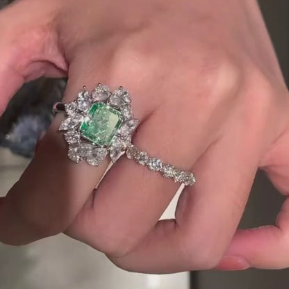 ANSTER Platinum Jewelry PT950 Ring 3ct VS1 Fancy Green Lab Grown Diamond Ring with IGI