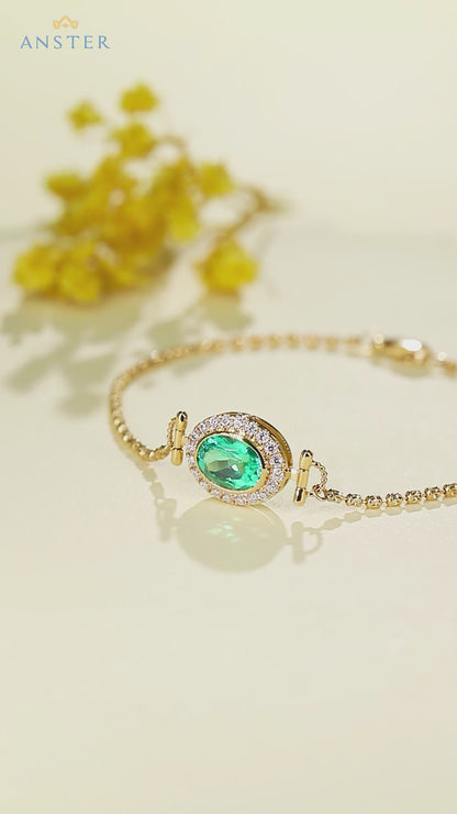 ANSTER Jewelry Custom Oval Cut 18K Gold Emerald Lab Grown Gemstone Bracelet