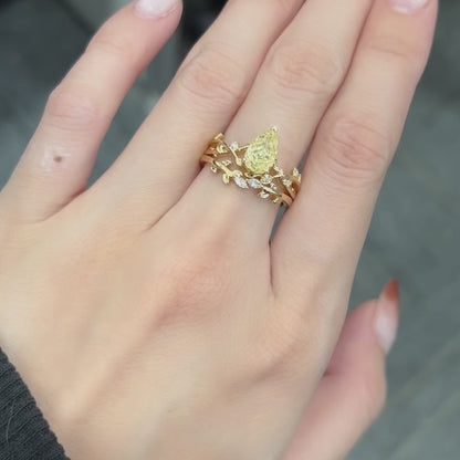 ANSTER Jewelry Anel de diamante ético feito à mão em ouro 18K com lapidação pera cultivado em laboratório 