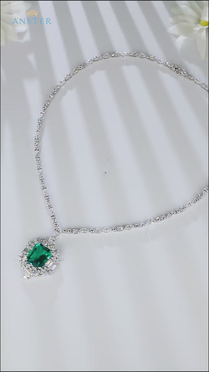 ANSTER Fine Jewelry Emerald Lab Grown Gemstone 18K Gold Necklace