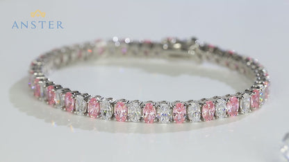 ANSTER Jewelry Custom Oval Cut Pink Lab Grown Diamond PT950 Platinum Bracelet
