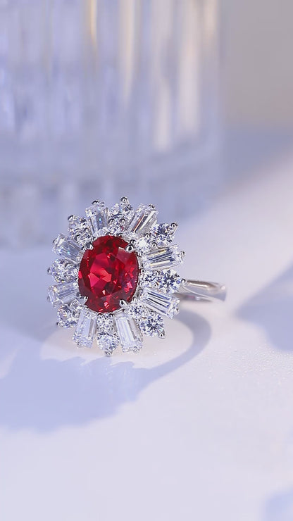 ANSTER JEWELRY 2.5 CTW Oval Lab Grown Ruby Ring S925 plated