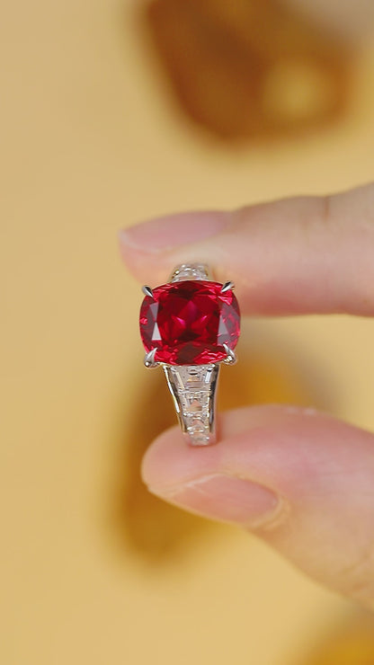 5.5 CTW Princess Lab Grown Ruby S925 Ring plated