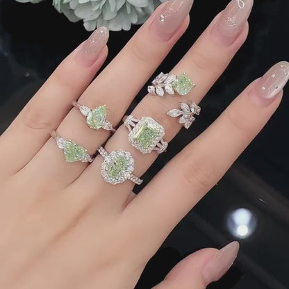 ANSTER Platinum Jewelry PT950 Ring 1.36ct VVS2 Fancy Green Lab Grown Diamond Ring with IGI