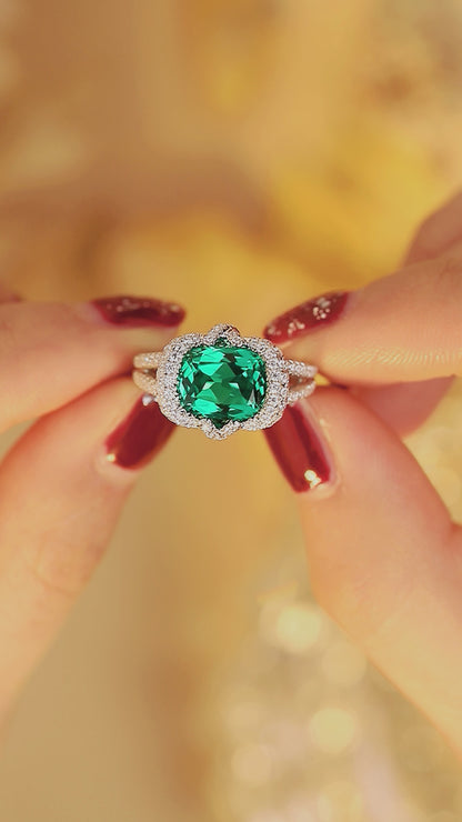 ANSTER JEWELRY 3 CTW Cushion Lab Grown Emerald 18K Gold Ring plated