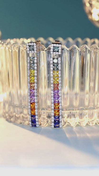 ANSTER Jewelry 4.3 CTW Princess Lab Grown Rainbow Gemstone S925 Earrings plated