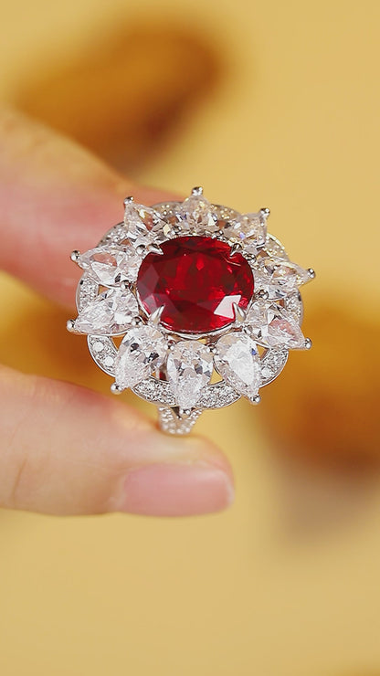 6.6 CTW Oval Lab Grown Ruby S925 Ring plated