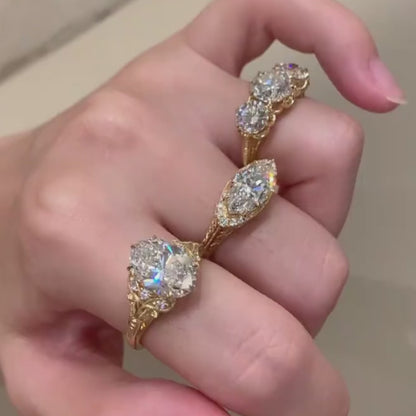 ANSTER Jewelry Anel de diamante ético feito à mão em ouro 18K com lapidação pera cultivado em laboratório 