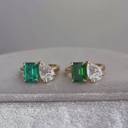 ANSTER JEWELRY 4ct Emerald Cut Emerald Lab Grown Diamond 18K Gold Ring