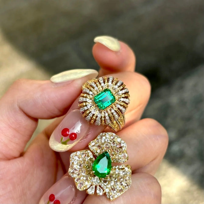 ANSTER Wholesales Price 1.5ct Lab Grown Emerald Ring with GRC 18K Gold Ring