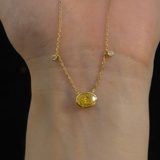 ANSTER Custom Wholesales Price Bezel setting Lab Grown Yellow Diamond Pendant Necklace with IGI