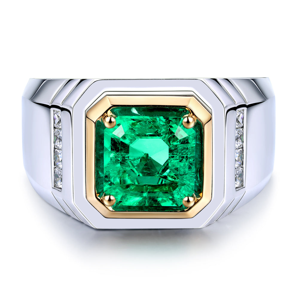 ANSTER JEWELRY 2.37 CTW Asscher Lab Grown Emerald 18K Gold Ring plated Men Ring