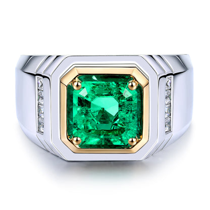 ANSTER JEWELRY 2.37 CTW Asscher Lab Grown Emerald 18K Gold Ring plated Men Ring