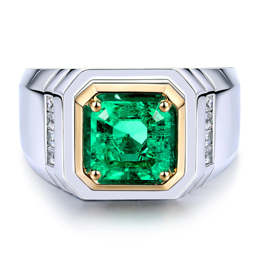 ANSTER JEWELRY 2.37 CTW Asscher Lab Grown Emerald 18K Gold Ring plated Men Ring