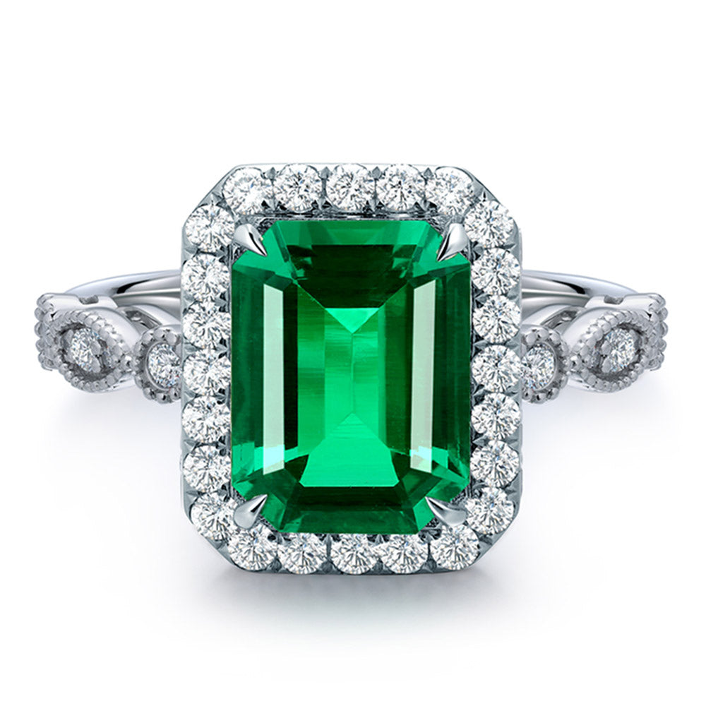 ANSTER JEWELRY 3.05 CTW Victorian Lab Grown Emerald 18K Gold Ring plated