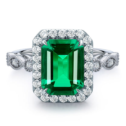 ANSTER JEWELRY 3.05 CTW Victorian Lab Grown Emerald 18K Gold Ring plated