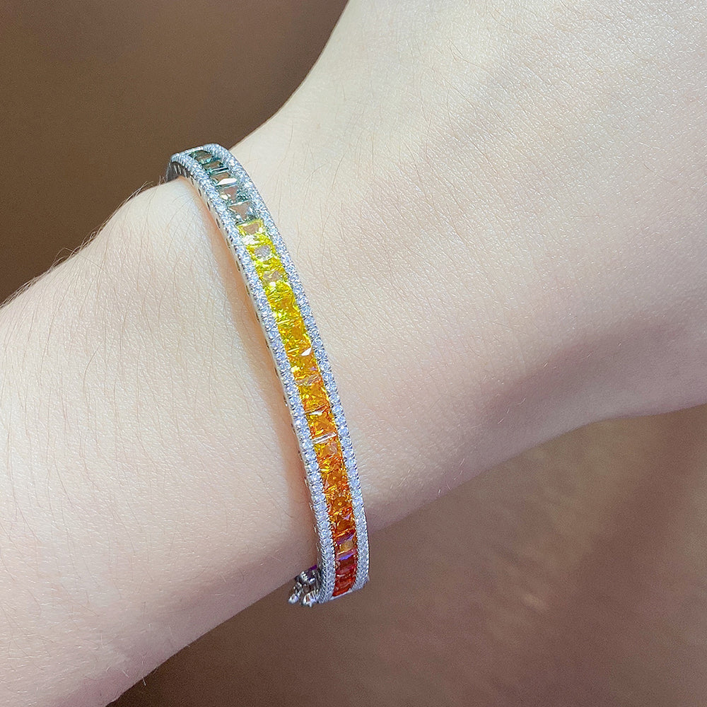ANSTER JEWELRY Rainbow Bangle 925 Silver Lab Grown Bracelet