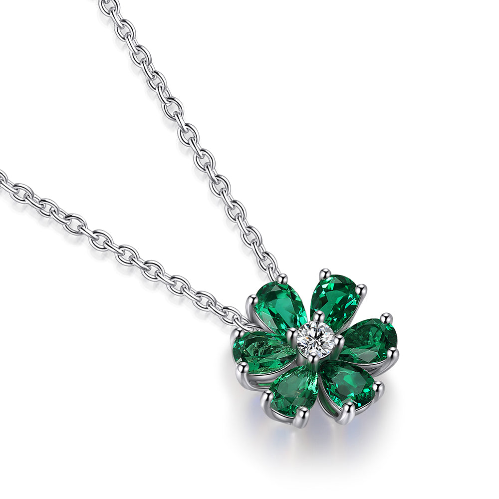 ANSTER JEWELRY 1.45 CTW Pear Lab Grown Emerald 18K Gold Necklace plated