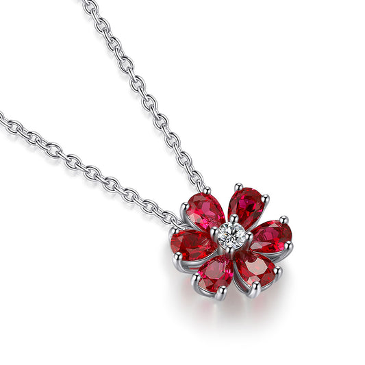 ANSTER JEWELRY 1.4 CTW Pear Lab Grown Ruby S925 Necklace plated
