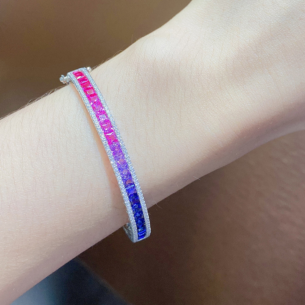 ANSTER JEWELRY Rainbow Bangle 925 Silver Lab Grown Bracelet
