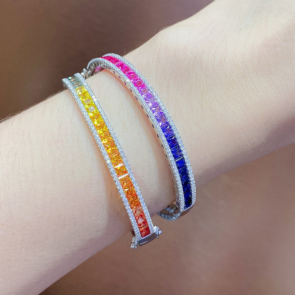 ANSTER JEWELRY Rainbow Bangle 925 Silver Lab Grown Bracelet