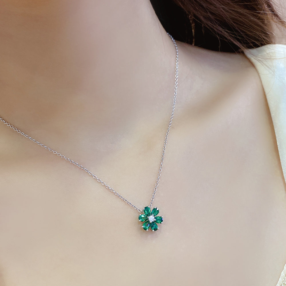 ANSTER JEWELRY 1.45 CTW Pear Lab Grown Emerald 18K Gold Necklace plated