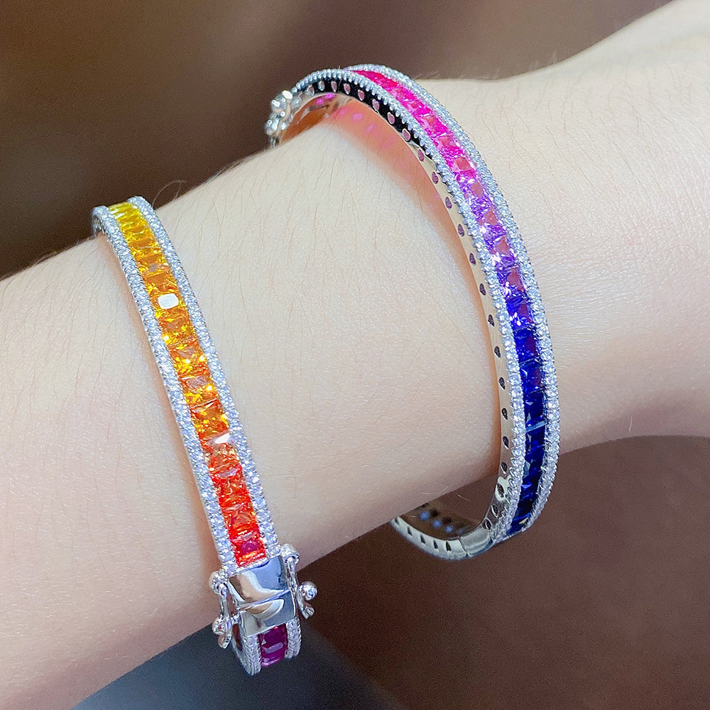 ANSTER JEWELRY Rainbow Bangle 925 Silver Lab Grown Bracelet