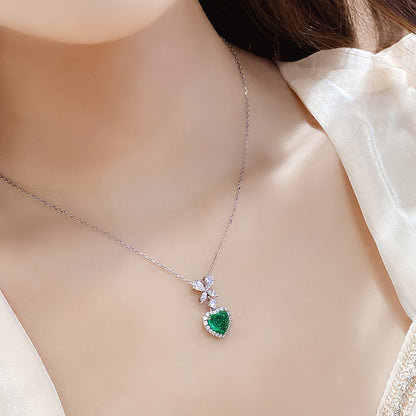 ANSTER JEWELRY 1.74 CTW Heart Lab Grown Emerald 18K Gold Necklace plated
